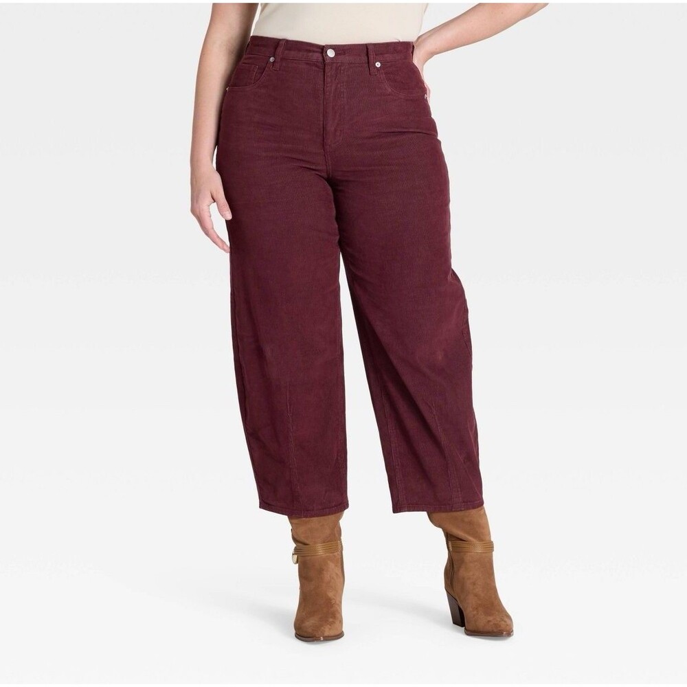 Women's High-Rise Corduroy Barrel Jeans Universal Thread Burgundy Size 10 Short